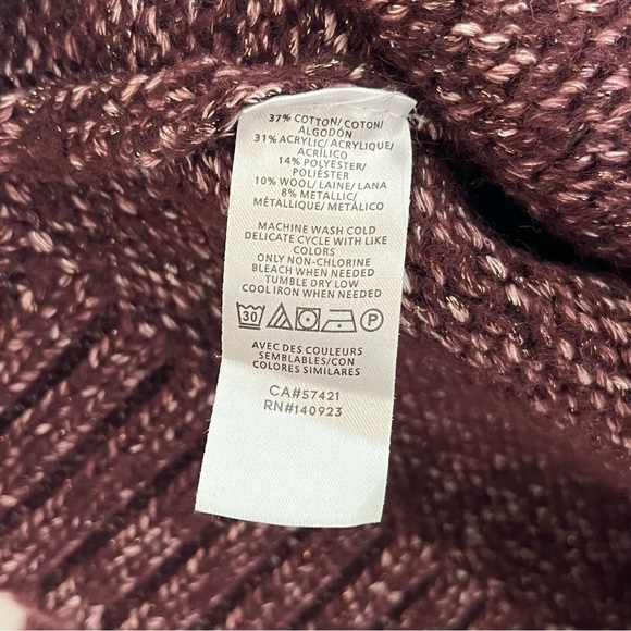 Ann Taylor Size Small Mockneck Maroon Sparkle Heavy Knit Sweater - Picture 5 of 6